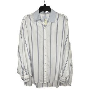 Aerie Oversized Button Up Striped Blue & White Cotton Lounge Shirt Small New